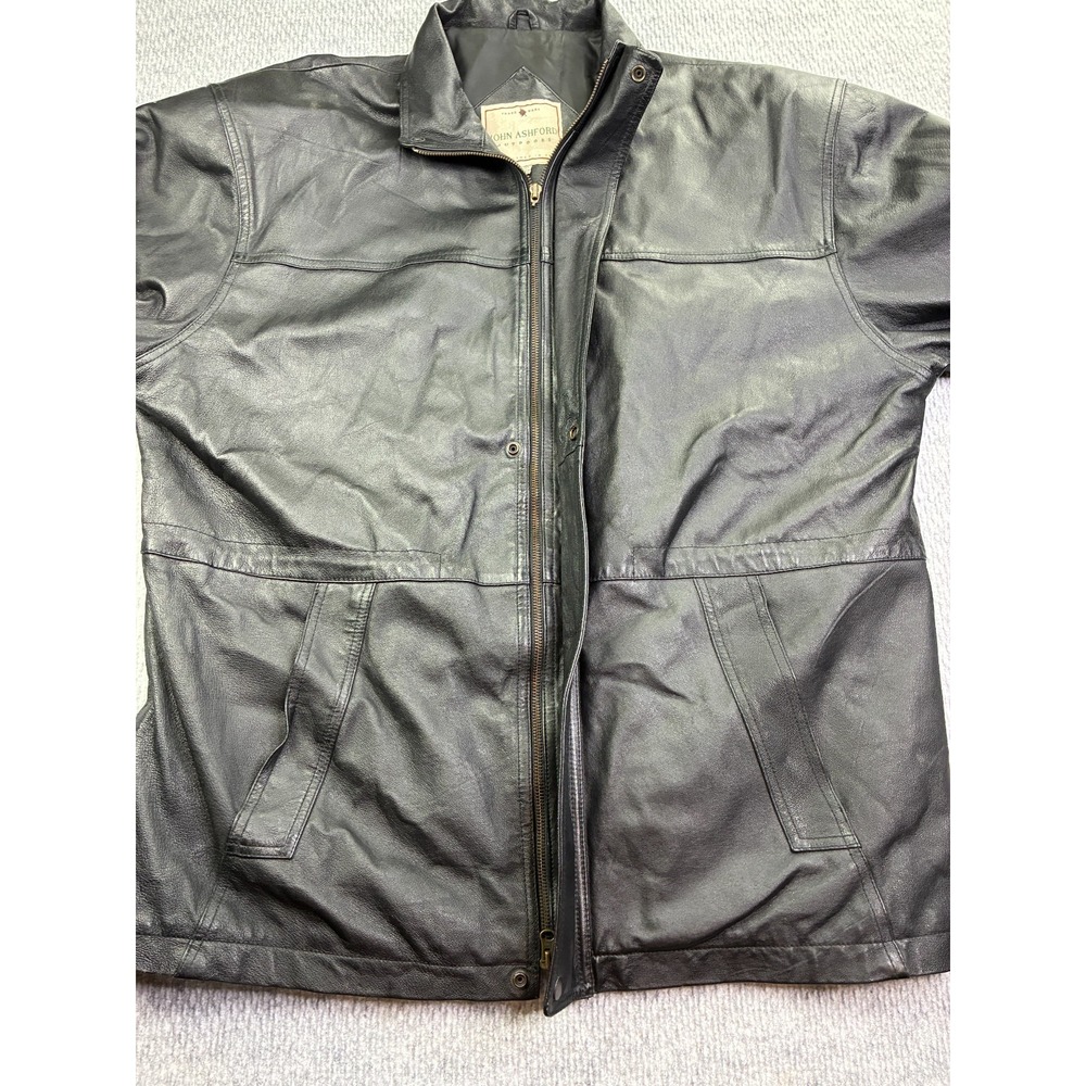 John Ashford Outdoors Men's XL Black Leather Car Coat Jacket Full Zip Vintage - Picture 5 of 12